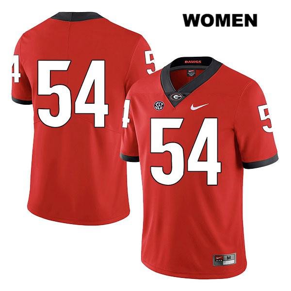 Georgia Bulldogs Women's Justin Shaffer #54 NCAA No Name Legend Authentic Red Nike Stitched College Football Jersey TSW3656YA